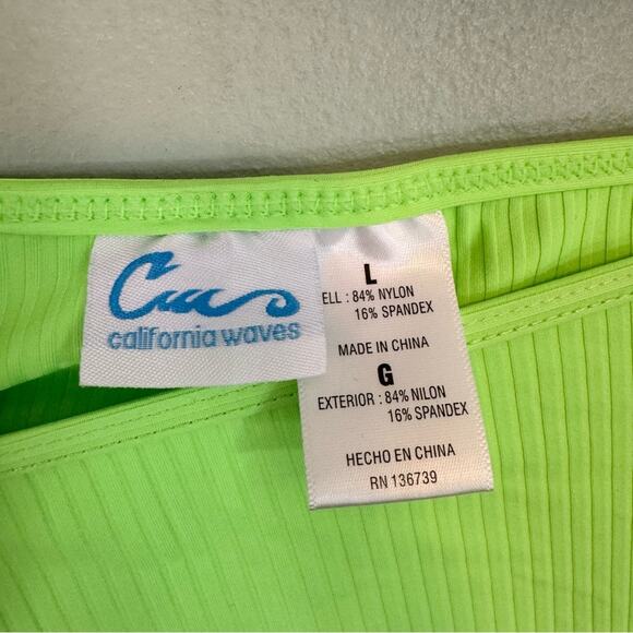 California Waves Junior's Green Ribbed Tie Slit Sarong Skirt Cover-Up Large NWT - Picture 8 of 8